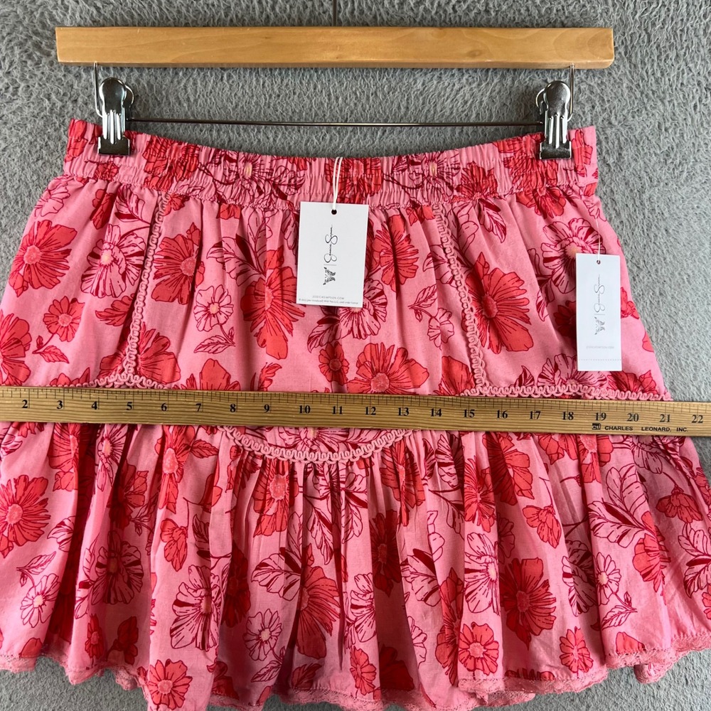 New Jessica Simpson Romana Ruffle Skirt Sea Pink Delicate Floral Mini Skirt  M - Picture 7 of 10